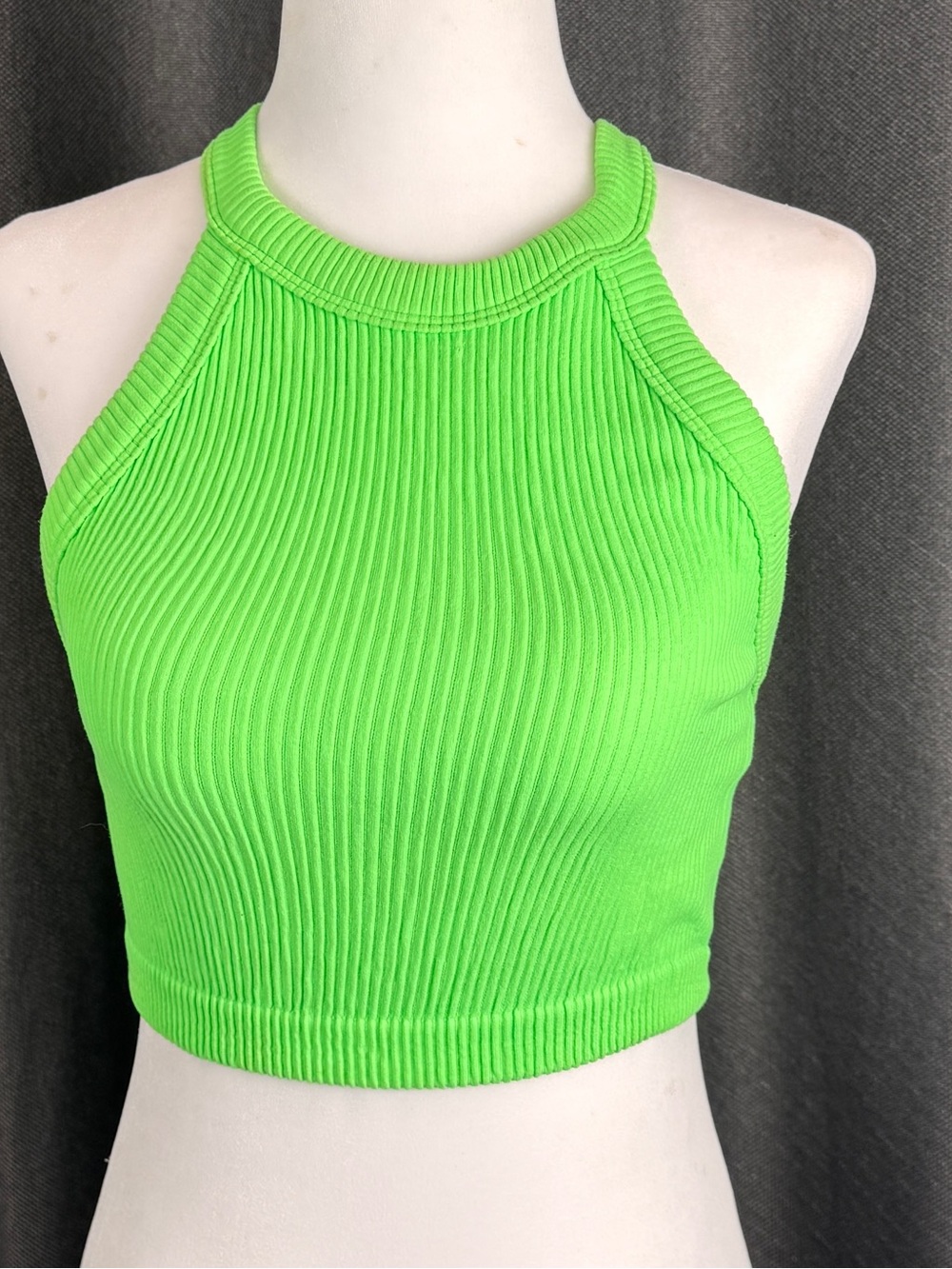 aerie Neon Lime Ribbed Halter Crop Top